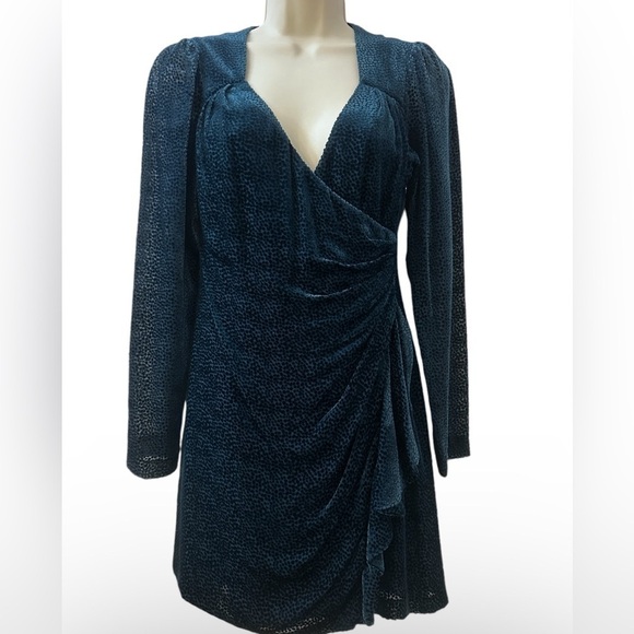 Intermix Women’s Silk Blend Teal Long Sleeve Wrap Dress, Size 0 - Picture 1 of 16